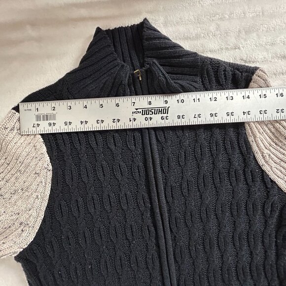 NIC+ZOE Womens Fireside Zip-Up Cardigan Sweater Small Black Colorblock Pockets - Picture 6 of 8